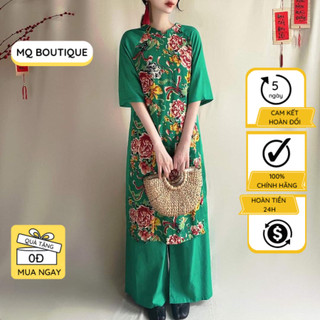 Áo dài cách tân siêu hót nữ thiết kế họa tiết hoa xanh đỏ cao cấp mặc tết đi đám cưới Áo dài MQBOUTIQUE