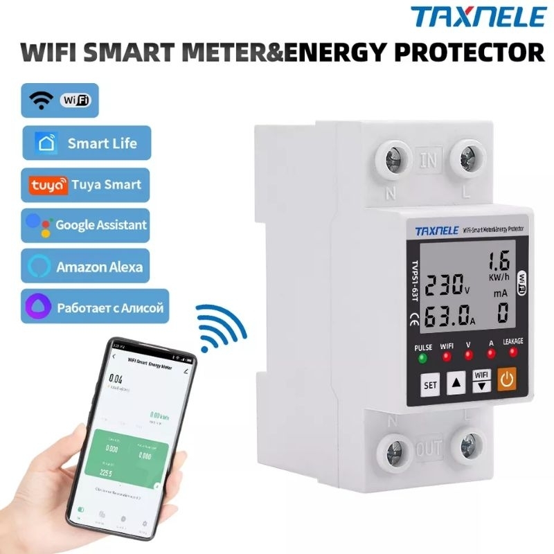 Aptomat 63A tuya wifi thông minh Chống giật rò rỉ  dòng điện,bảo vệ ngắn mạch,quá áp, quá dòng.Đồng Hồ đo KWh công suất