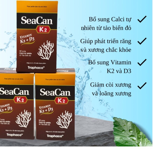 Seacan k2 d3 Bổ sung Canxi từ tảo biển, hỗ trợ giúp hệ xương và răng chắc khỏe,phòng ngừa loãng xươn
