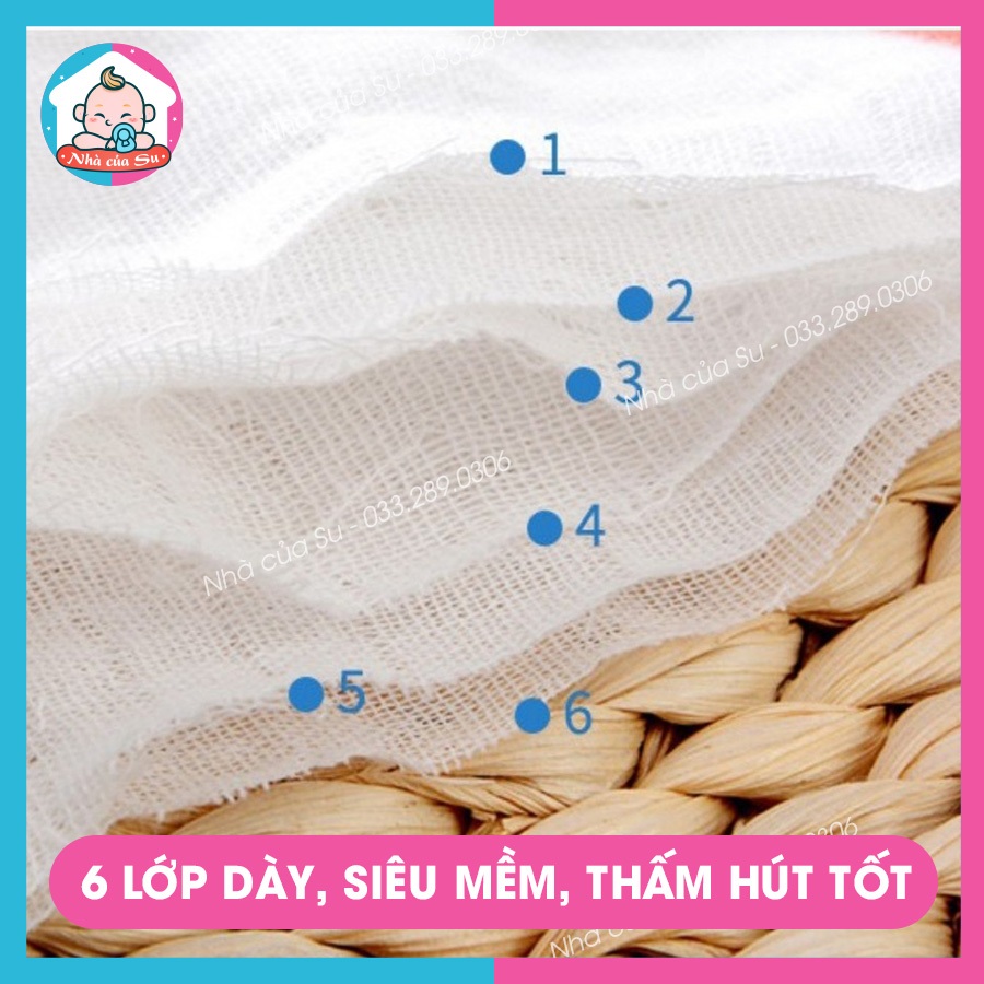 Set 5 Khăn sữa xô 6 lớp cao cấp thấm hút mềm mại cho bé sơ sinh Nhà của Su