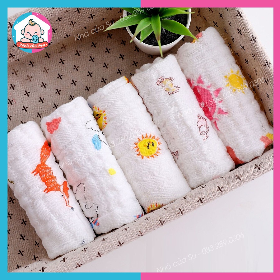 Set 5 Khăn sữa xô 6 lớp cao cấp thấm hút mềm mại cho bé sơ sinh Nhà của Su