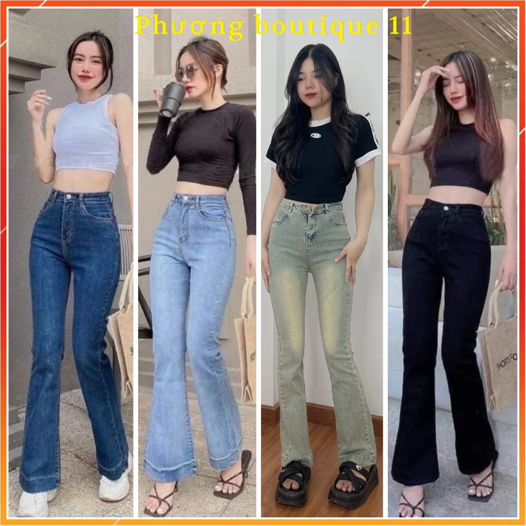 Quần jeans ống loe, quần bò ống đứng co giãn 4 chiều mặc hách dáng nhiều màu