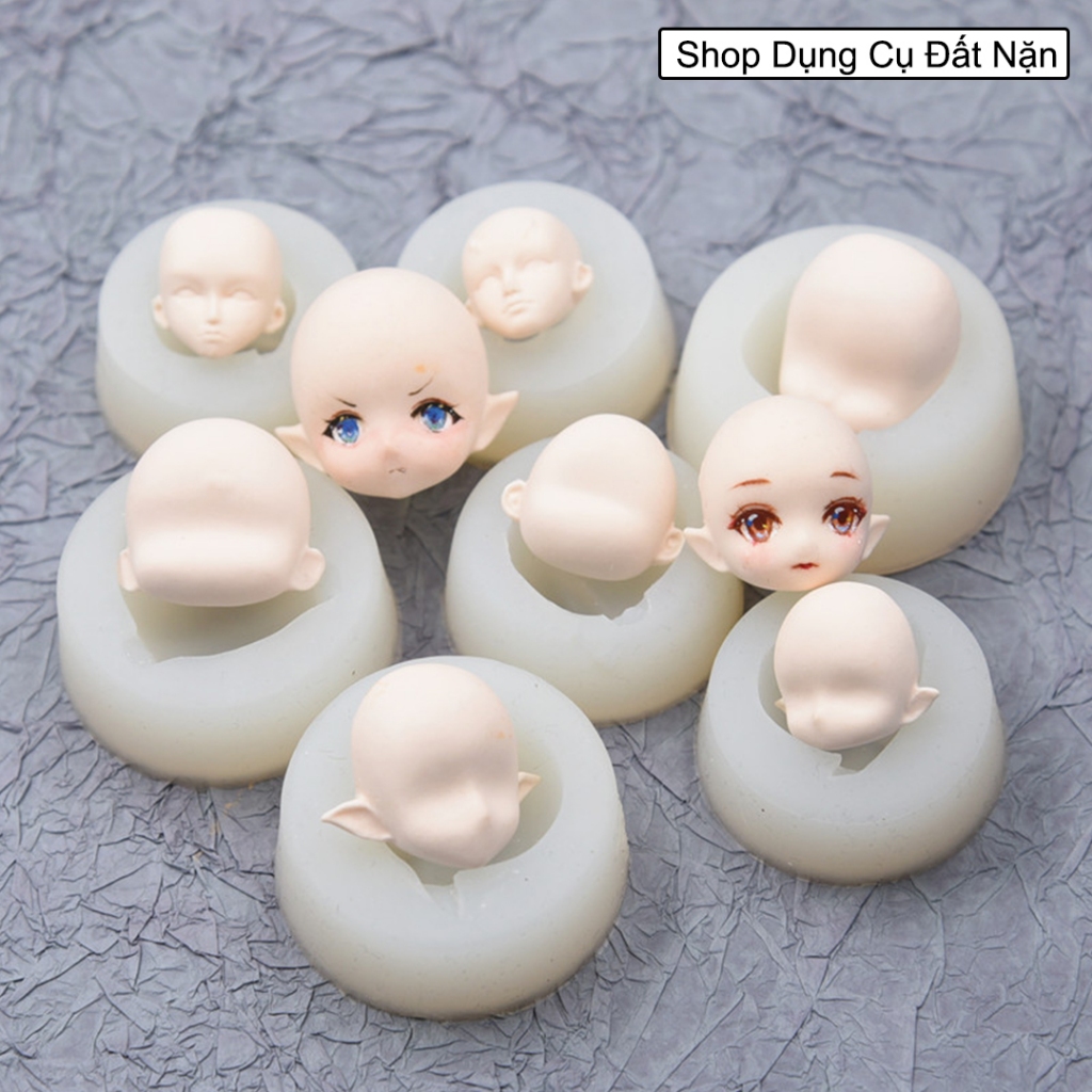 Khuôn silicon mặt chibi có tai nhiều mẫu, sử dụng cho đất sét tự khô, đất sét nhẹ, đất sét polymer