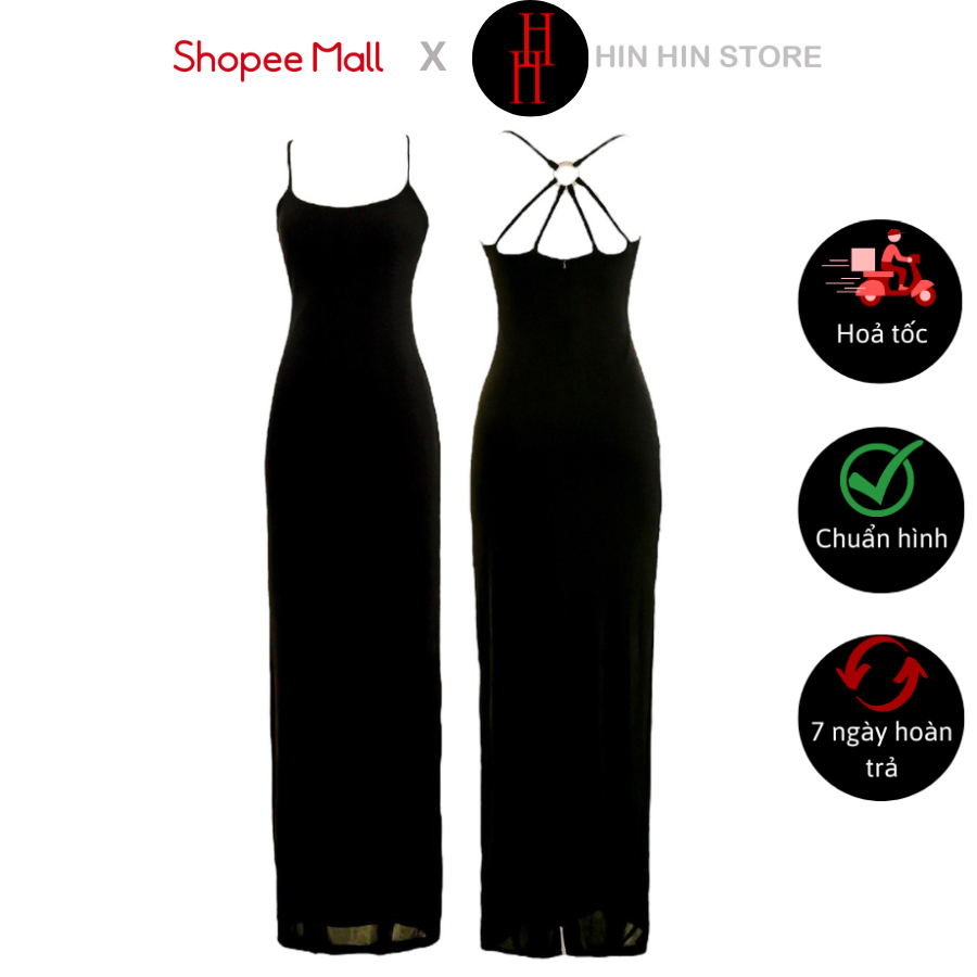 Đầm body hai dây đen HDT335 ôm dài qua gối Hỉn Hỉn Store