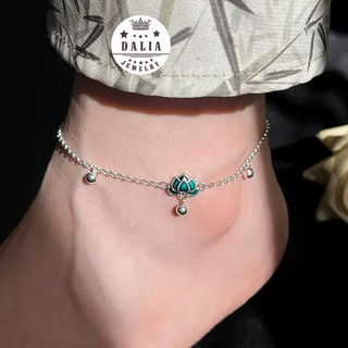 Lắc chân bạc thật phối bi hoa sen bản dày dặn DaLiA Jewelry lắc chân nữ hình hoa xinh