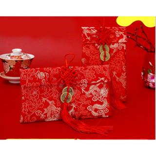 Bao lì xì vải gấm Kiểu Ngang cao cấp sang trọng vân sóng biển thêu hoa