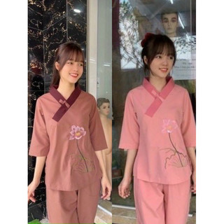 Đồ lam đi chùa# _ mẫu 1 nút _ thêu sen