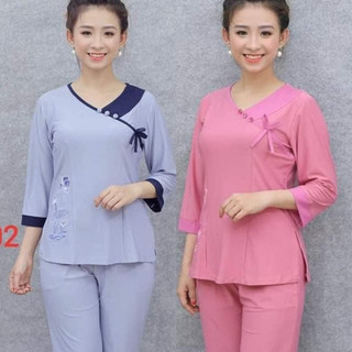 Đồ lam đi chùa# _ mẫu tim nơ _ vãi thun# hoa thêu