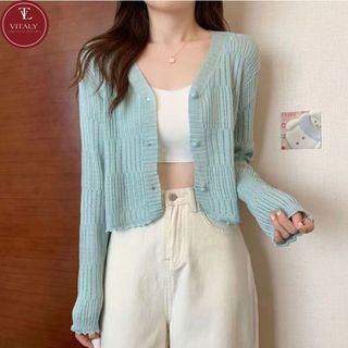 Áo khoác len mỏng, Cadigan len mỏng diện hè xinh xắn, Chất liệu len mềm mát, Kiểu dáng cổ V trẻ trung NT18