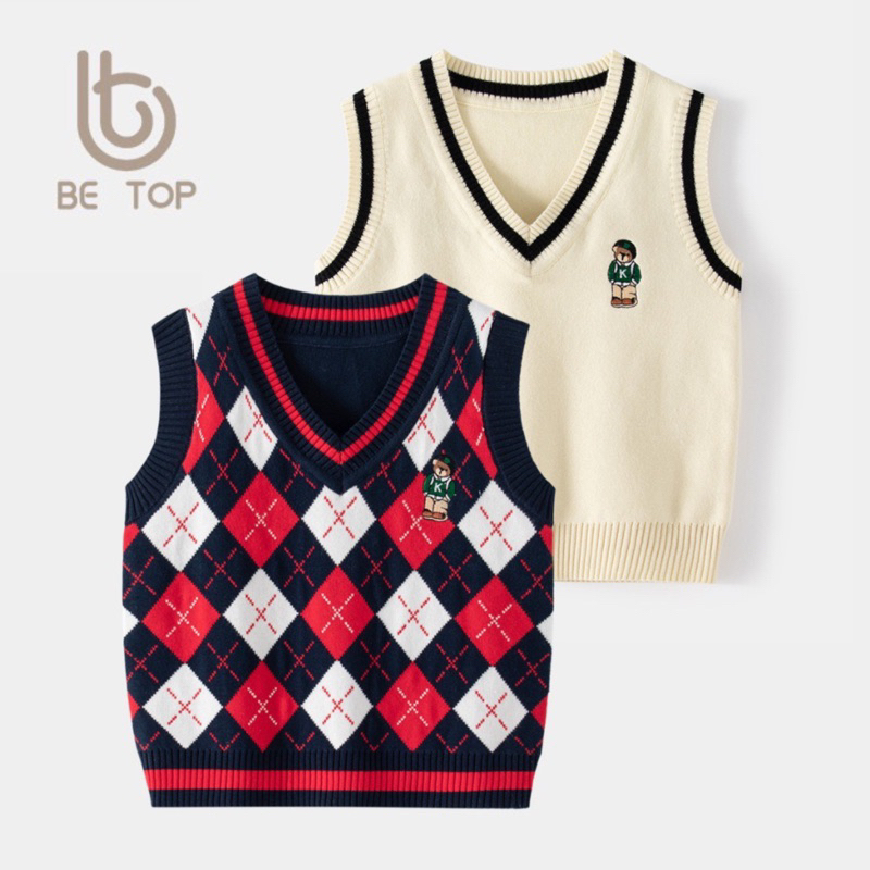 Áo gile len BETOPKIDS, áo gile len bé trai loại đẹp hàng Quảng Châu cho bé trai 10-27kg