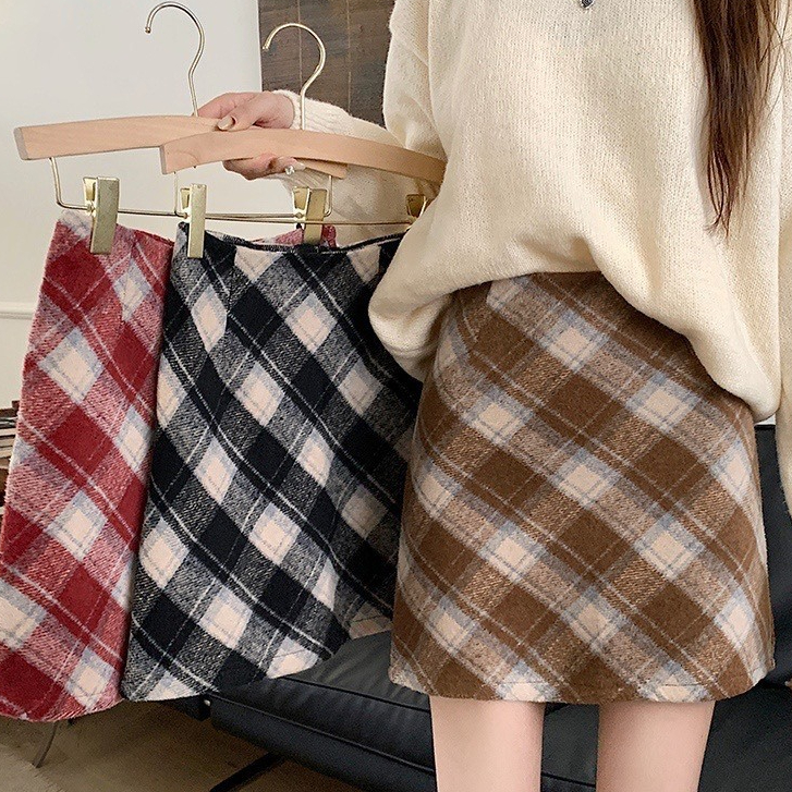 Chân váy dạ kẻ caro có quần trong dáng ngắn họa tiết vuông đẹp Lâm Tú Store
