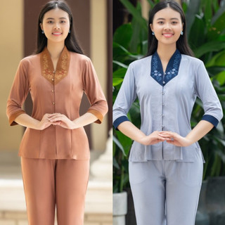 Đồ lam đi chùa#_ mẫu bà lai phối _ vãi #thun co giãn