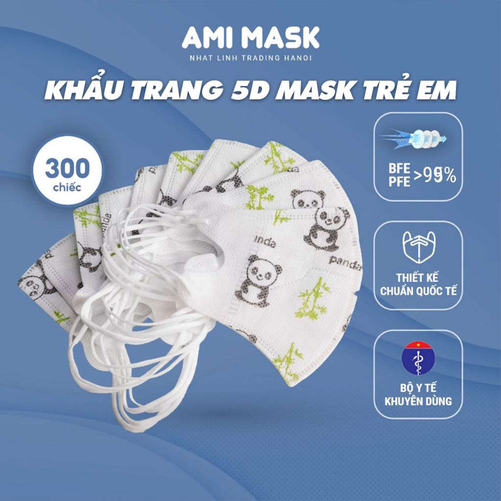 Khẩu trang y tế trẻ em 5D AMI Mask for kids 3 lớp kháng khuẩn, chống bụi mịn an toàn cho bé