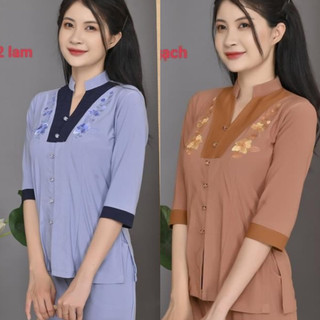 Đồ lam đi chùa# _ mẫu thun cổ lảnh tụ nữ