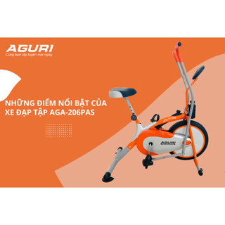 Xe đạp tập thể dục cho người già AGURI AGA 206 chính hãng, lựa chọn tặng kèm Lắc eo, Con lăn tập bụng, Dây ngũ sắc
