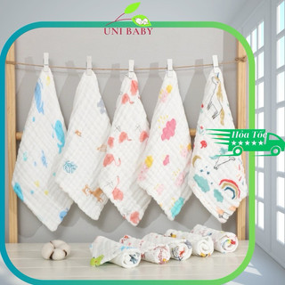 Khăn xô sữa cho bé 6 lớp set 5 khăn mềm mại nhiều họa tiết, khăn lau cho trẻ sơ sinh shop Uni Baby