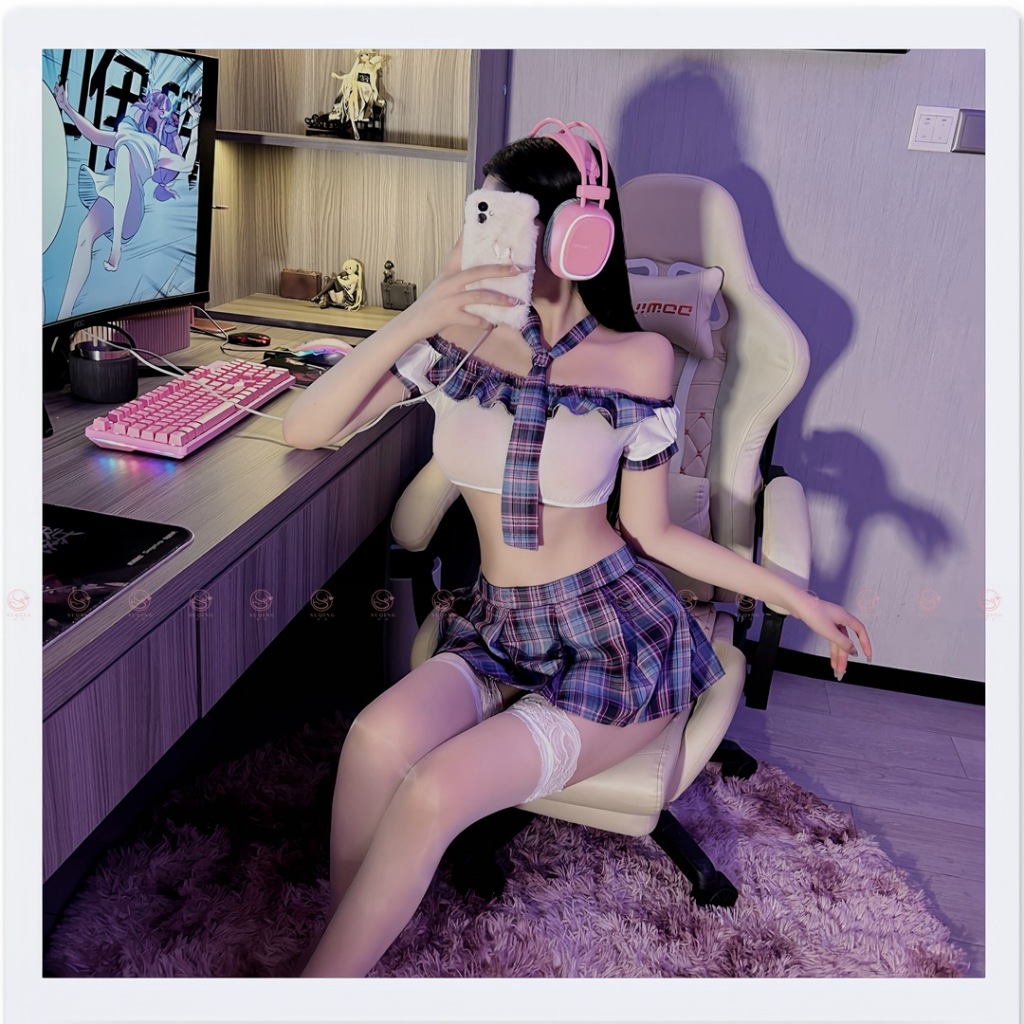 Đồ ngủ gợi cảm cosplay học sinh trễ vai kèm cà vạt sexy thanh lịch váy xếp ly nữ sinh Nhật Bản dễ thương BIKI HOUSE N861 | BigBuy360 - bigbuy360.vn