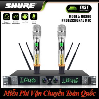 Micro không dây karaoke shure ugx90 cao cấp, hỗ trợ nâng tiếng, hát cực nhạy, chống hú tối ưu, dò sóng siêu sạch
