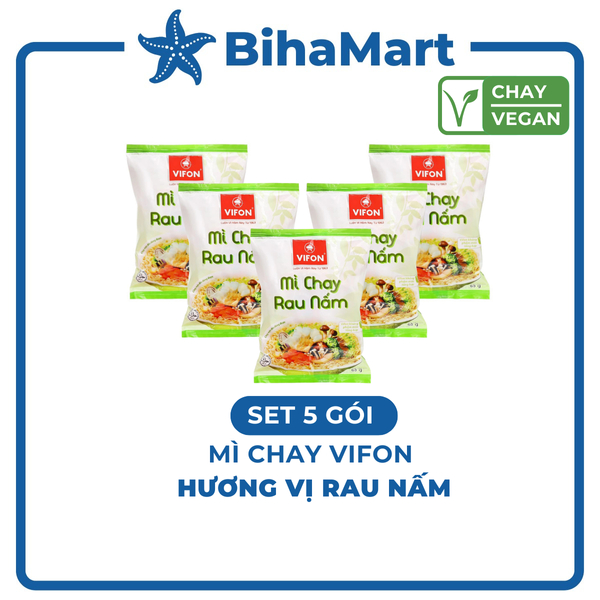 [SET 5 GÓI] - VIFON - Mì Vifon chay hương vị Rau Nấm (65g/gói) - Mì chay ăn liền Vifon, Mì chay Vifo