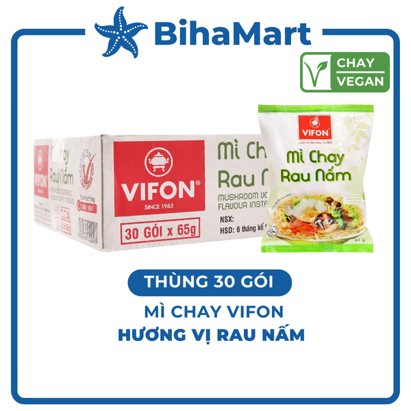[THÙNG 30 GÓI] - VIFON - Mì Vifon chay hương vị Rau Nấm (65g/gói) - Mì chay ăn liền Vifon, Mì chay V
