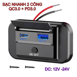Tẩu sạc nhanh điện thoại iphone ipad máy tính bảng 2 cổng Usb QC3.0 và Pd3.0 có nắp đậy công tắc ON OFF nguồn: 12v-24v