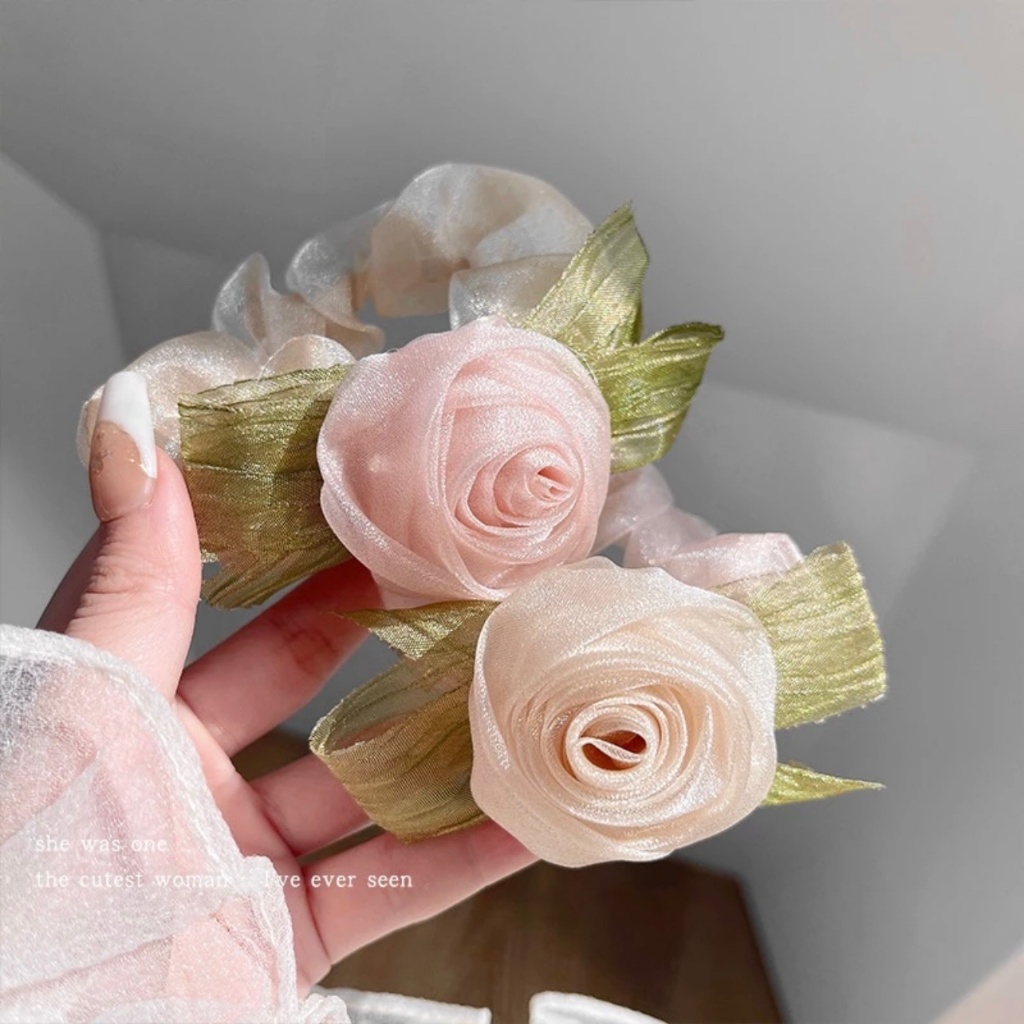 Scrunchies cột tóc, buộc tóc vải họa tiết hoa nhí màu trắng dễ thương cho bạn gái handmade