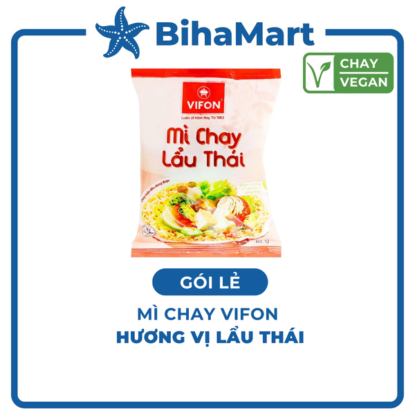 [GÓI LẺ] - VIFON - Mì Vifon chay hương vị Lẩu Thái (65g/gói) - Mì chay ăn liền Vifon, Mì chay Vifon,