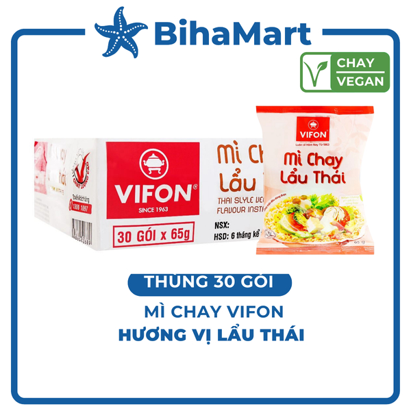 [THÙNG 30 GÓI] - VIFON - Mì Vifon chay hương vị Lẩu Thái (65g/gói) - Mì chay ăn liền Vifon, Mì chay 