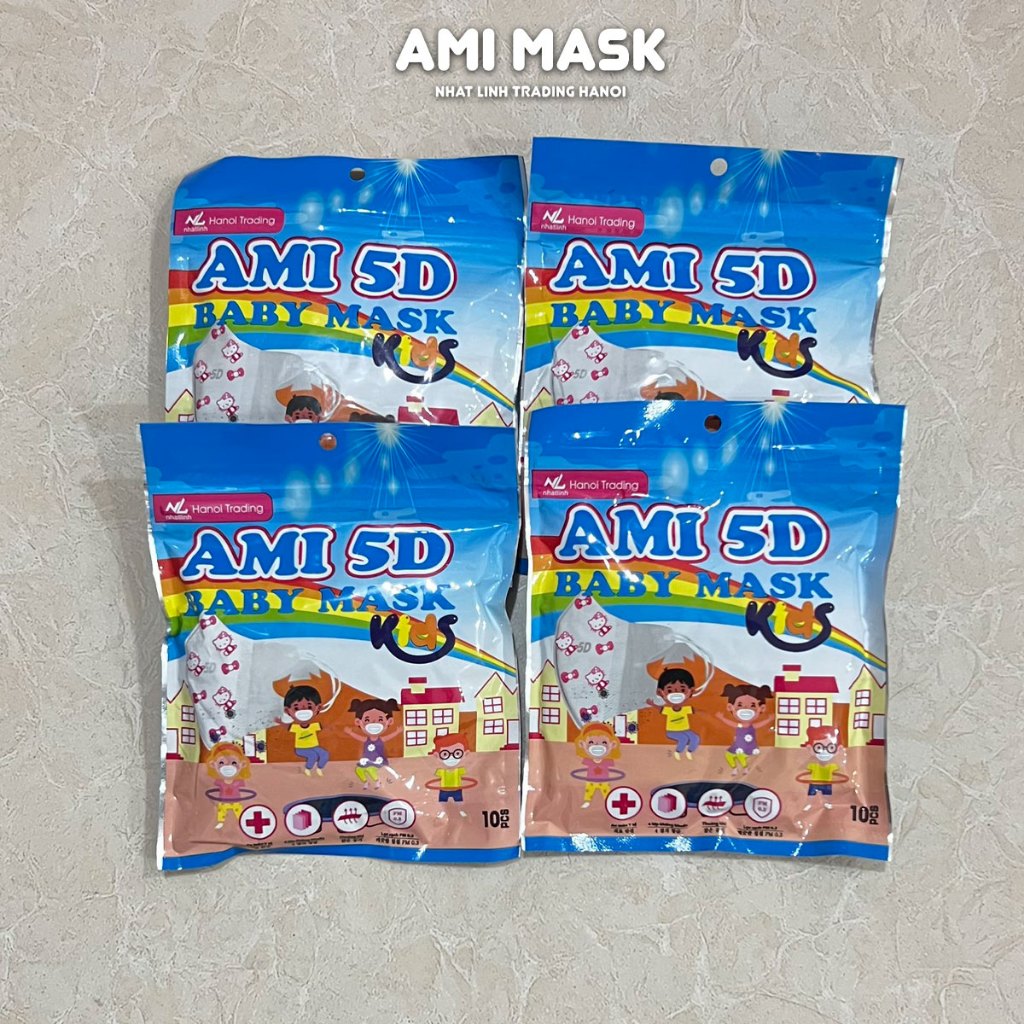Khẩu trang Y tế trẻ em Chống bụi mịn 5D AMI Mask for kids 3 lớp kháng khuẩn, chống bụi mịn an toàn cho bé thùng 30-