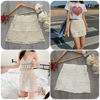 Chân váy len móc chữ A bikini đi biển mùa hè 2024 phong cách thời trang phóng khoáng