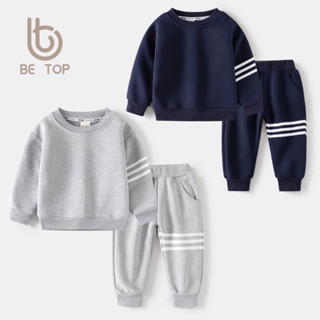 Bộ đồ bé trai lót nhung WELLKIDS , bộ áo quần  dài tay kẻ 3 sọc phong cách bóng chày cho bé trai