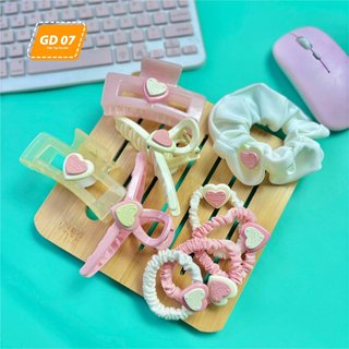 Combo 9 phụ kiện Icon trái Tim màu hồng gồm kẹp tóc dây buộc tóc nữ xinh xắn GD07 - Tiệm Tạp Hóa 666