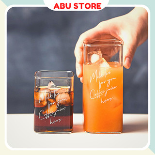 Cốc vuông thủy tinh trong suốt chịu nhiệt Milk TEA Ly thủy tinh uống nước sinh tố chịu nhiệt dễ thương cute