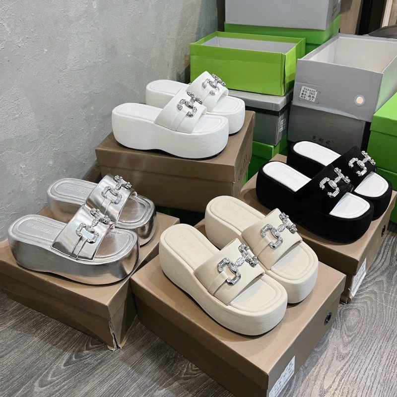 Dép xuồng 7 phân quai ngang đính đá ,mẫu mới hottrend