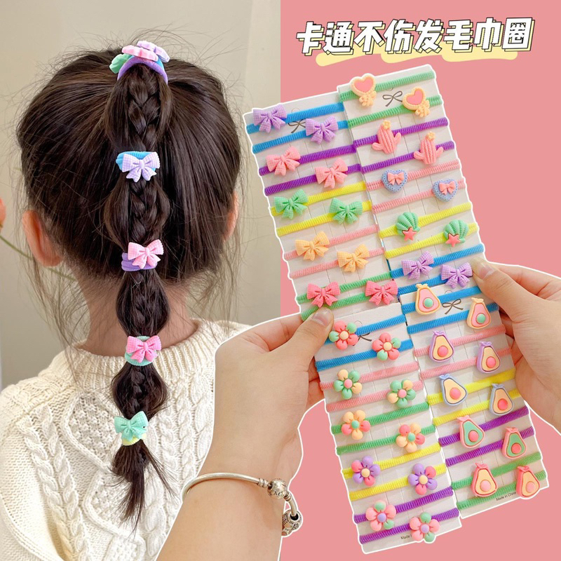 Sét 10 dây buộc tóc xinh xắn, sét dây buộc tóc dễ thương bé gái, dây buộc tóc kute cho bé