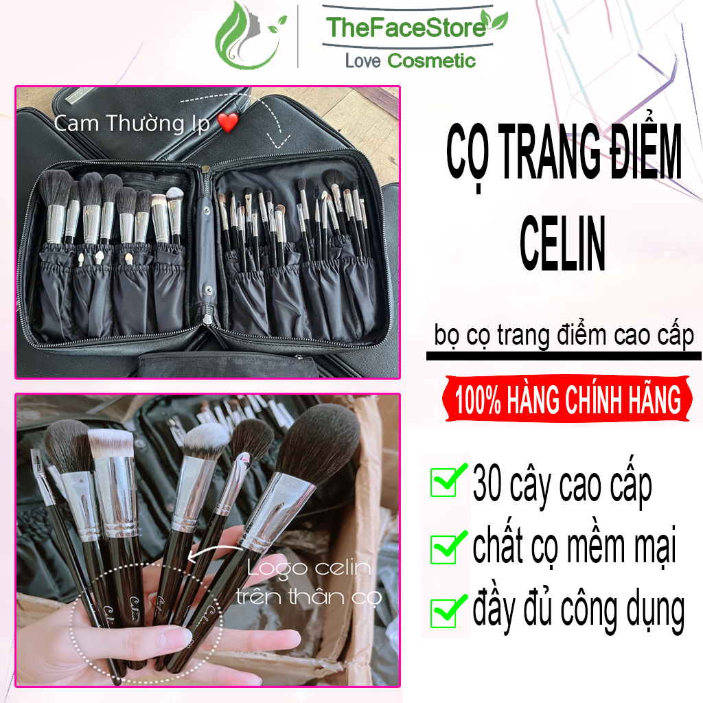 Bộ cọ trang điểm lông thú Celin 30 cây chính hãng kèm bao da dùng cho makeup chuyên nghiệp