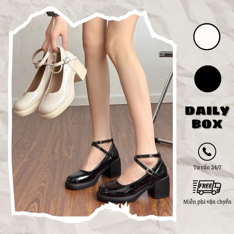   CÓ SẴN - HỎA TỐC  Giày Cao Gót Nữ Mary Jane Búp Bê Lolita Mũi Vuông Dây Quai Kiểu Chéo 