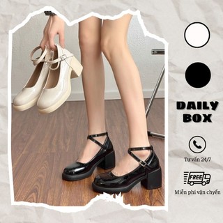   CÓ SẴN - HỎA TỐC  Giày Cao Gót Nữ Mary Jane Búp Bê Lolita Mũi Vuông Dây Quai Kiểu Chéo 
