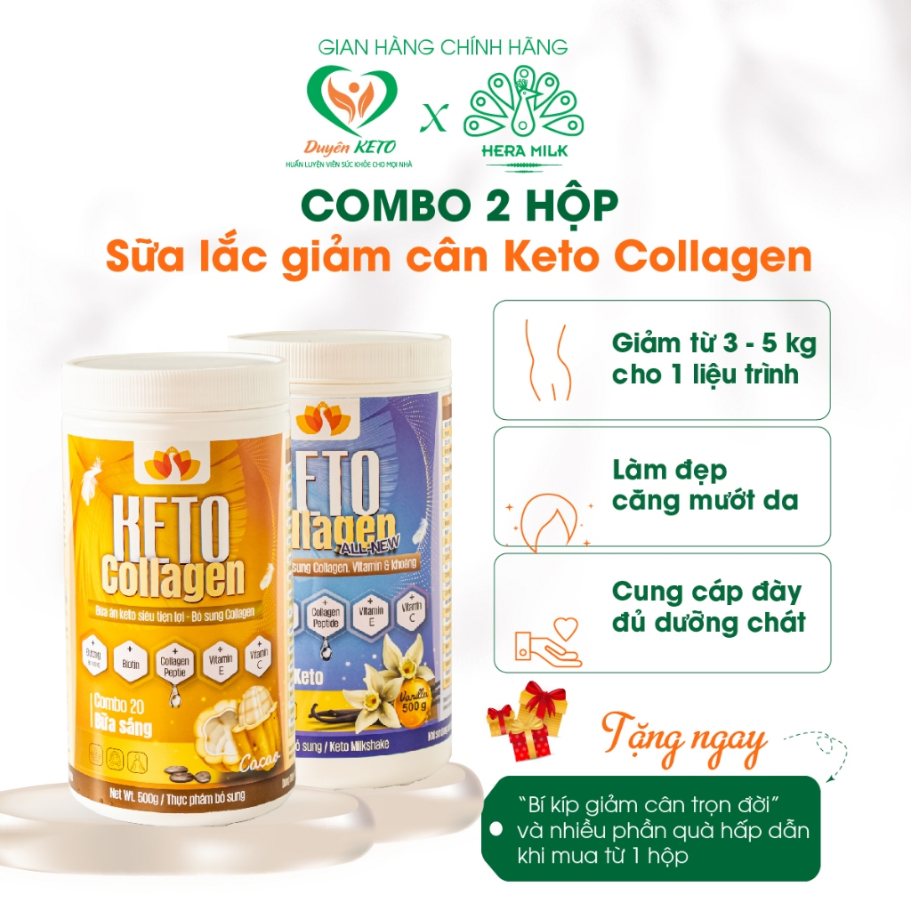 [FREESHIP] COMBO 2 Sữa lắc Keto Collagen Hera Milk - Bữa ăn Keto giảm nhanh 3-4 kg sau 1 liệu trình 