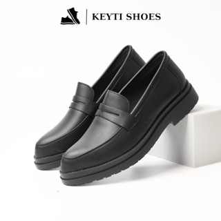 Giày Penny loafer black da cao cấp, đế cao su tăng chiều cao 4,5cm