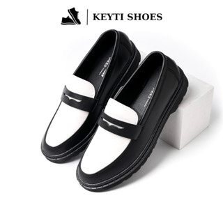 Giày Penny loafer Black White da cao cấp, đế tăng chiều cao 4,5cm- bảo hành 30 ngày
