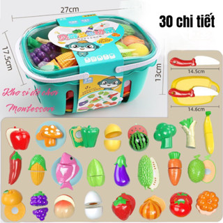 ( Kèm Giỏ) Đồ Chơi Cho Trẻ Em Dụng Cụ Cắt Lát Rau Củ Quả 30 chi tiết Đồ Chơi Nhà Bếp Đồ Chơi Tương Tác Cha Mẹ Trẻ Em Bé