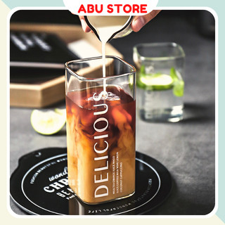 Ly thủy tinh vuông 400ml DILICIOUS dễ thương Cốc thủy tinh uống trà, cà phê dễ thương ABUSTORE D10