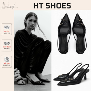 Giày sandal cao gót ZR mũi nhọn phối quai mảnh chéo hở gót đế nhọn cao 6cm phong cách tiểu thư Pháp thanh lịch 8252