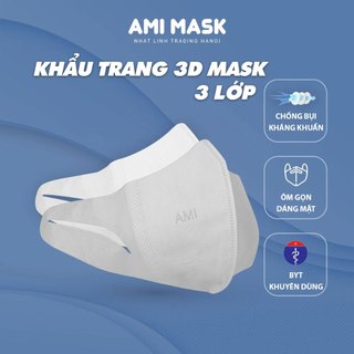 Khẩu trang 3D AMI Mask 3 lớp kiểu dáng 3D khẩu trang y tế kháng khuẩn, chống bụi mịn thùng 50-100-200 chiếc