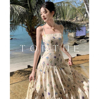 [Sẵn] V304 Đầm váy dài maxi hai dây hoa lá đi biển nhẹ nhàng xuân hè phong cách Pháp Retro Vintage Taobao mới 2024