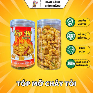 Tóp mỡ rim mắm tỏi ớt siêu giòn - lon 250g - đồ ăn vặt