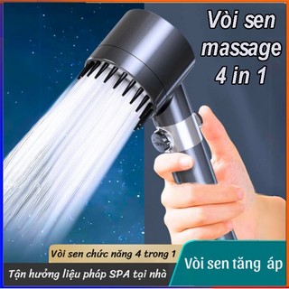 Vòi hoa sen tăng áp 4 Chế Độ - Đầu Vòi Hoa Sen Mát Xa Cao Cấp (Kèm Dây Vòi 1m5)