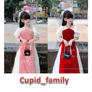 Áo dài mẹ bé SIZE 10-55KG: set áo dài cách tân đỏ cổ yếm, Váy nhung mẹ bé mặc Tết siêu đẹp - VNMB