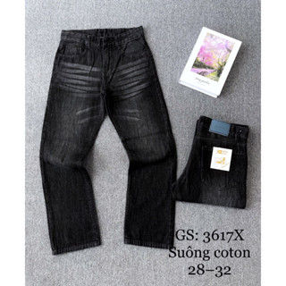Quần Jean Ống Xuông Đen Xám Phom Mềm Vải Cotton